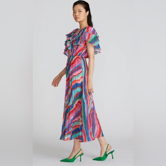 AMUR Luisa Pleated Striped Midi Dress size 2 - Picture 5 of 16